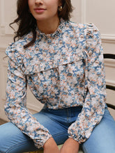 Frenchy Floral Print Ruffle Neck Blouse